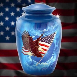 American Glory Urn, American Flag with Eagle Cremation Urn for Ashes, American Flag Soaring Eagle Urn, Patriotic Urn, Adult American Eagle Urn with Velvet Bag (Large)