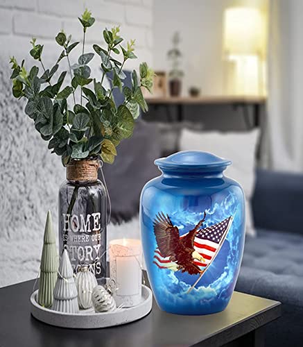 American Glory Urn, American Flag with Eagle Cremation Urn for Ashes, American Flag Soaring Eagle Urn, Patriotic Urn, Adult American Eagle Urn with Velvet Bag (Large)