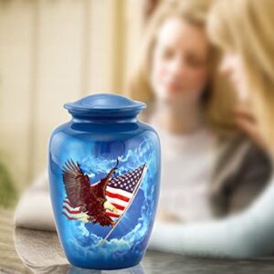 American Glory Urn, American Flag with Eagle Cremation Urn for Ashes, American Flag Soaring Eagle Urn, Patriotic Urn, Adult American Eagle Urn with Velvet Bag (Large)