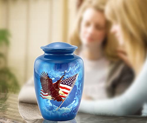 American Glory Urn, American Flag with Eagle Cremation Urn for Ashes, American Flag Soaring Eagle Urn, Patriotic Urn, Adult American Eagle Urn with Velvet Bag (Large)