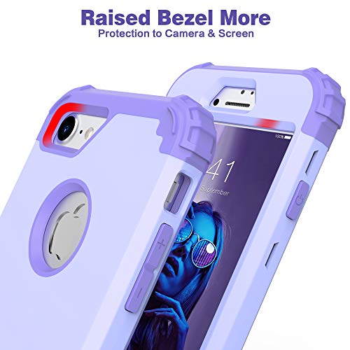 IDweel iPhone 8 Case with Tempered Glass Screen Protector, iPhone 7 Case, 3 in 1 Shockproof Hybrid Heavy Duty Hard PC Cover Soft Silicone Durable Bumper Full Body Durable Case, Purple