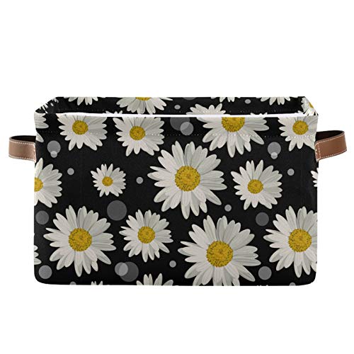 Mazeann Floral Daisy and Circles Storage Basket Bin Collapsible Foldable for Clothes Toys Storage Cabinets Waterproof Storage Box 15 x 11 x 9.5 inches, Black and White, 1PC