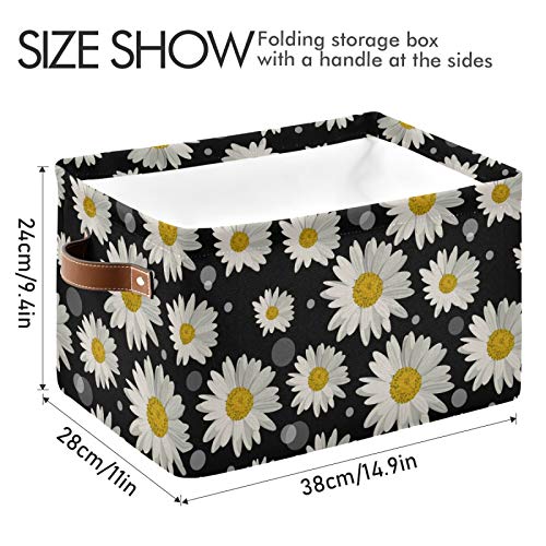 Mazeann Floral Daisy and Circles Storage Basket Bin Collapsible Foldable for Clothes Toys Storage Cabinets Waterproof Storage Box 15 x 11 x 9.5 inches, Black and White, 1PC