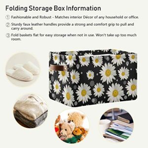 Mazeann Floral Daisy and Circles Storage Basket Bin Collapsible Foldable for Clothes Toys Storage Cabinets Waterproof Storage Box 15 x 11 x 9.5 inches, Black and White, 1PC