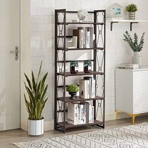 vecelo 5 tier bookshelf, industrial tall bookcase with metal frames,modern standing storage rack shelf organizer for home and office,dark brown 24 x 12 x 62 inches