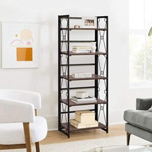 VECELO 5 Tier Bookshelf, Industrial Tall Bookcase with Metal Frames,Modern Standing Storage Rack Shelf Organizer for Home and Office,Dark Brown 24 x 12 x 62 inches