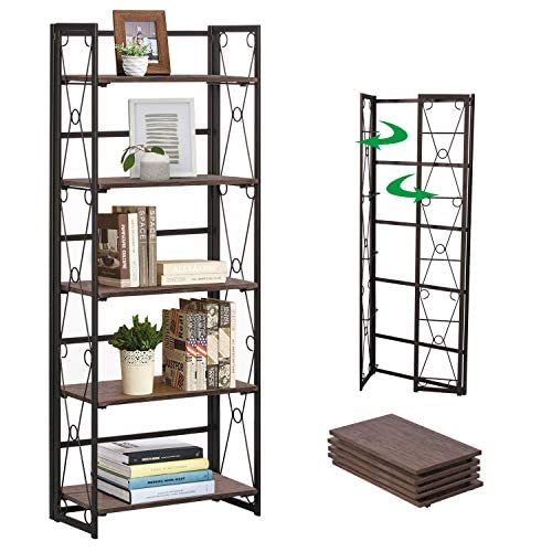 VECELO 5 Tier Bookshelf, Industrial Tall Bookcase with Metal Frames,Modern Standing Storage Rack Shelf Organizer for Home and Office,Dark Brown 24 x 12 x 62 inches