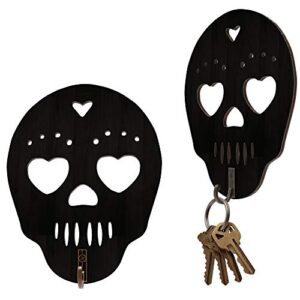 skull key holder - set of 2 goth key hooks for wall - gothic home decor for bedroom furniture or kitchen assessories - halloween spooky gifts for skull stuff lovers