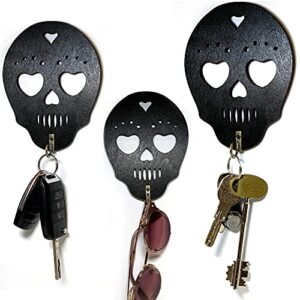 Skull Key Holder - Set of 2 Goth Key Hooks for Wall - Gothic Home Decor for Bedroom Furniture or Kitchen Assessories - Halloween Spooky Gifts for Skull Stuff Lovers