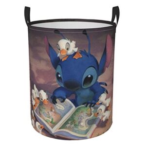 sonwaohand cartoon lilo stitch laundry baskets waterproof dirty clothes pack,with handles foldable oversized laundry hamper, for kids room/closet/bedroom/toy bins small