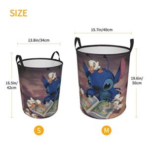 Sonwaohand Cartoon Lilo Stitch Laundry Baskets Waterproof Dirty Clothes Pack,with Handles Foldable Oversized Laundry Hamper, for Kids Room/Closet/Bedroom/Toy Bins Small