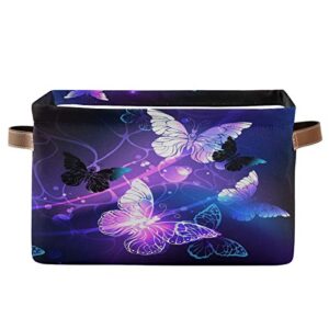 mazeann glowing purple butterflies storage basket bin collapsible foldable for clothes toys storage cabinets waterproof storage box 15 x 11 x 9.5 inches, 1pc