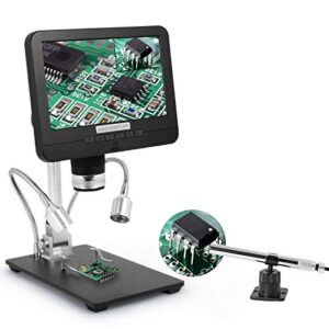 andonstar ad206s digital microscope with endoscope, 7-inch lcd 1080p fhd video record, dual lens electronic microscope 200x for circuit board pcb soldering tool, diy phone repair, coin collection
