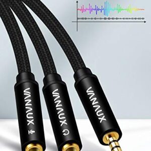 Headset Adapter Headphone Mic Y Splitter Cable, VANAUX 3.5mm Stereo Audio Male to 2 Female Separate Audio Microphone Plugs Compatible for PS4, Xbox One, Laptop, Phone, PC Gaming Headset