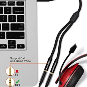 Headset Adapter Headphone Mic Y Splitter Cable, VANAUX 3.5mm Stereo Audio Male to 2 Female Separate Audio Microphone Plugs Compatible for PS4, Xbox One, Laptop, Phone, PC Gaming Headset
