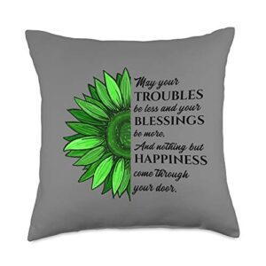st. patrick's day, irish blessing gifts & apparel women's irish blessing in green sunflower, st. patricks day throw pillow, 18x18, multicolor