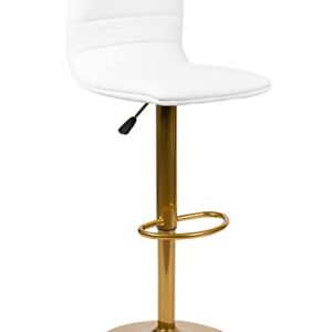 Flash Furniture Vincent Modern White Vinyl Adjustable Bar Stool with Back, Counter Height Swivel Stool with Gold Pedestal Base, Set of 2