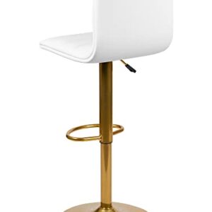 Flash Furniture Vincent Modern White Vinyl Adjustable Bar Stool with Back, Counter Height Swivel Stool with Gold Pedestal Base, Set of 2