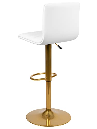 Flash Furniture Vincent Modern White Vinyl Adjustable Bar Stool with Back, Counter Height Swivel Stool with Gold Pedestal Base, Set of 2