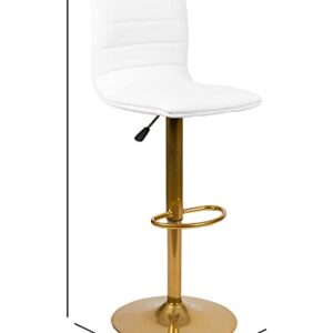 Flash Furniture Vincent Modern White Vinyl Adjustable Bar Stool with Back, Counter Height Swivel Stool with Gold Pedestal Base, Set of 2