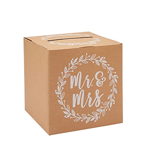 Sparkle and Bash Rustic Wedding Card Box for Reception, Mr & Mrs Design (10 in)