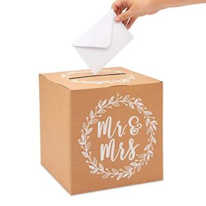 Sparkle and Bash Rustic Wedding Card Box for Reception, Mr & Mrs Design (10 in)