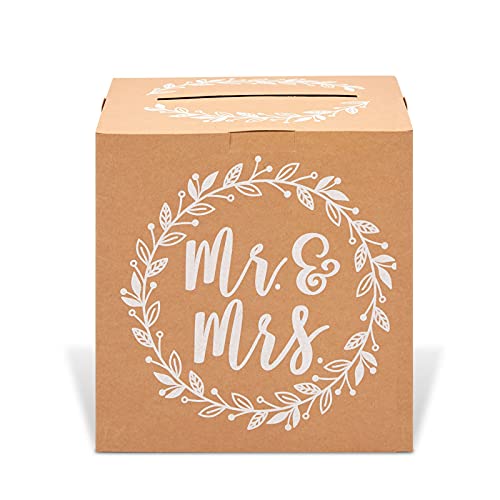 Sparkle and Bash Rustic Wedding Card Box for Reception, Mr & Mrs Design (10 in)