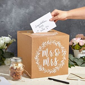 Sparkle and Bash Rustic Wedding Card Box for Reception, Mr & Mrs Design (10 in)