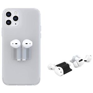 popmagnetz podify (2-pack) airpods holder stick on adhesive silicone earbud sleeve case attachment accessory for back of cell phone, iphone & android, fits airpods & airpods pro (clear)