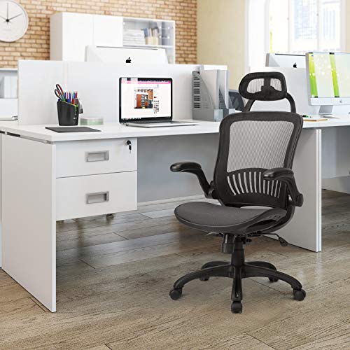 Office Chair Ergonomic Desk Chair Mesh Computer Chair with Lumbar Support Headrest Flip UP Arms Rolling Swivel Adjustable Task Chair for Adults,Black