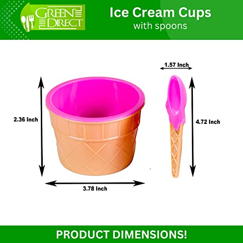 Green Direct Ice Cream Cups with Spoons/Large Plastic Dish with Spoon/Dessert Sundae Frozen Yogurt Bowls Icecream Cup Party Favors Dishes ice crem kits supplies for kids Set of 24