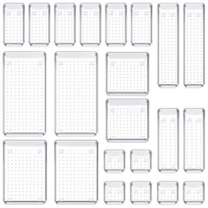 smartake 22-piece drawer organizers, 7 sizes desk drawer dividers with non-slip pads, plastic dresser storage tray sets, cosmetic makeup jewelries trays, for, kitchen, office, home, bathroom (clear)