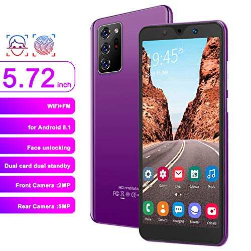 Vbestlife 3G Unlocked Smartphone, Note30 Plus 5.72in HD Full Screen Cell Phone, Support APP Face Recognition for Android 8.1 Fingerprint Unlock Smartphone, 512M 4G, Dual SIM Dual Camera Purple