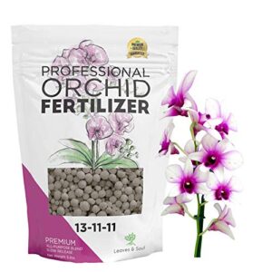 leaves and soul orchid fertilizer pellets |13-11-11 slow release pellets for seedlings and mature plants | multi-purpose blend & gardening supplies, no fillers | 5.2 oz resealable packaging