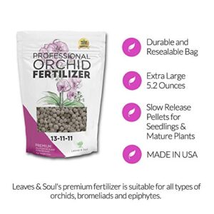 Leaves and Soul Orchid Fertilizer Pellets |13-11-11 Slow Release Pellets for Seedlings and Mature Plants | Multi-Purpose Blend & Gardening Supplies, No Fillers | 5.2 oz Resealable Packaging