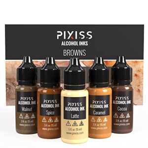 pixiss browns alcohol inks set, 5 highly saturated brown alcohol inks, for resin petri dishes, alcohol ink paper, tumblers, coasters, resin dye