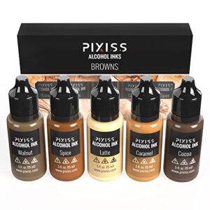 Pixiss Browns Alcohol Inks Set, 5 Highly Saturated Brown Alcohol Inks, for Resin Petri Dishes, Alcohol Ink Paper, Tumblers, Coasters, Resin Dye