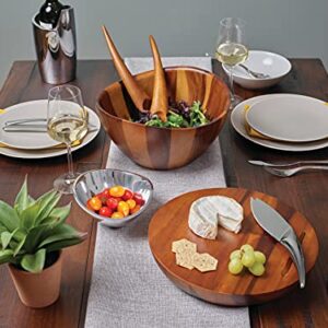 Nambe - Serveware Collection - Canu Chip N Dip Server with Dip Bowl - Measures at 22" x 5.5" - Made with Acacia Wood and Nambe Alloy - Designed by Scott Henderson