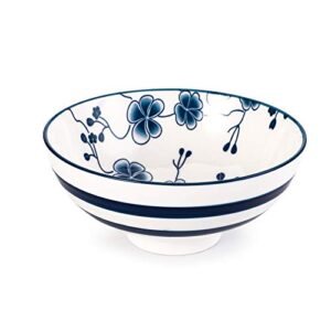 Foraineam 6 Pieces Blue and White Floral Rice Bowl Set 8 oz Japanese Style Cereal Bowls, Assorted Designs
