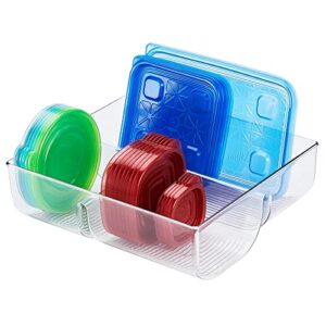 mDesign Plastic Food Storage Container Lid Holder, 3-Compartment Plastic Organizer Bin for Organization in Kitchen Cabinets, Cupboards, Pantry Shelves - Clear