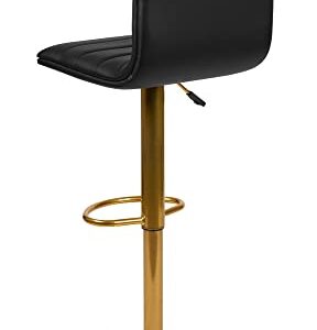 Flash Furniture Vincent Modern Black Vinyl Adjustable Bar Stool with Back, Counter Height Swivel Stool with Gold Pedestal Base, Set of 2