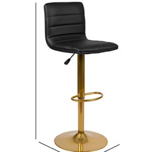 Flash Furniture Vincent Modern Black Vinyl Adjustable Bar Stool with Back, Counter Height Swivel Stool with Gold Pedestal Base, Set of 2