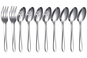 10-piece serving flatware silverware set,stainless steel serving utensil set,include slotted serving spoon, serving spoon, serving fork(silver)