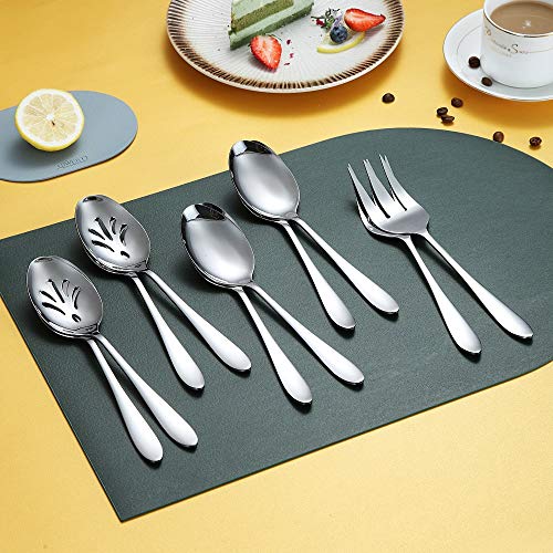 10-Piece Serving Flatware Silverware Set,Stainless Steel Serving Utensil Set,Include Slotted Serving Spoon, Serving Spoon, Serving Fork(Silver)