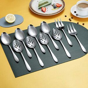 10-Piece Serving Flatware Silverware Set,Stainless Steel Serving Utensil Set,Include Slotted Serving Spoon, Serving Spoon, Serving Fork(Silver)