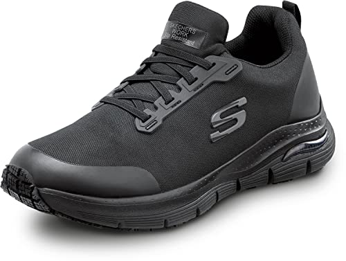 Skechers Work Arch Fit Charles, Men's, Black, Slip On Athletic Style, Alloy Toe, MaxTrax Slip Resistant, Work Shoe (9.0 M)