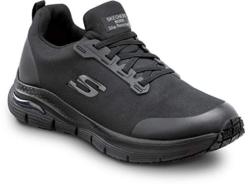 Skechers Work Arch Fit Charles, Men's, Black, Slip On Athletic Style, Alloy Toe, MaxTrax Slip Resistant, Work Shoe (9.0 M)