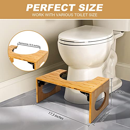 BQYPOWER Toilet Stool, Bamboo 8 Inch Toilet Potty Stool, Foldable Bathroom Poop Stool with Non-Slip Mat for Adults Children…