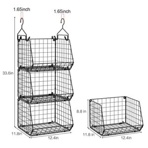 X-cosrack 3 Tier Foldable Closet Organizer, Clothes Shelves with 5 S Hooks, Wall Mount&Cabinet Wire Storage Basket Bins, for Clothing Sweaters Shoes Handbags Clutches Accessories Patent Design