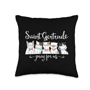 happy catholics st. gertrude of nivelles patron saint of cats lovers gifts throw pillow, 16x16, multicolor